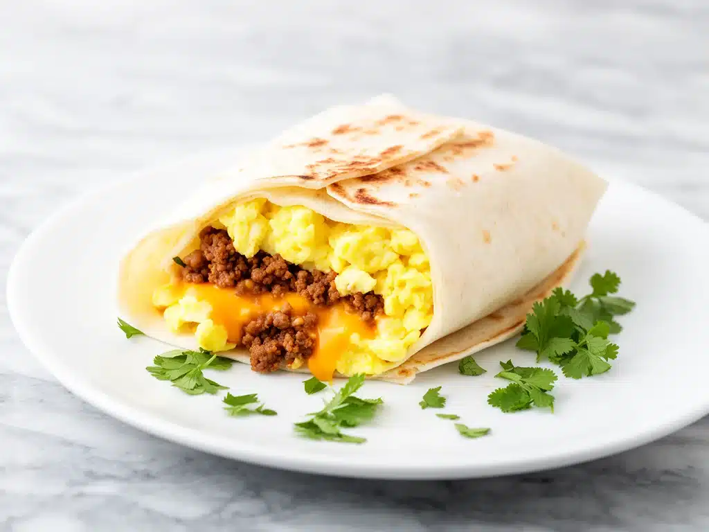 cheesy sausage breakfast burritos - featured image