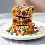 chewy no-bake monster cookie bars - featured image