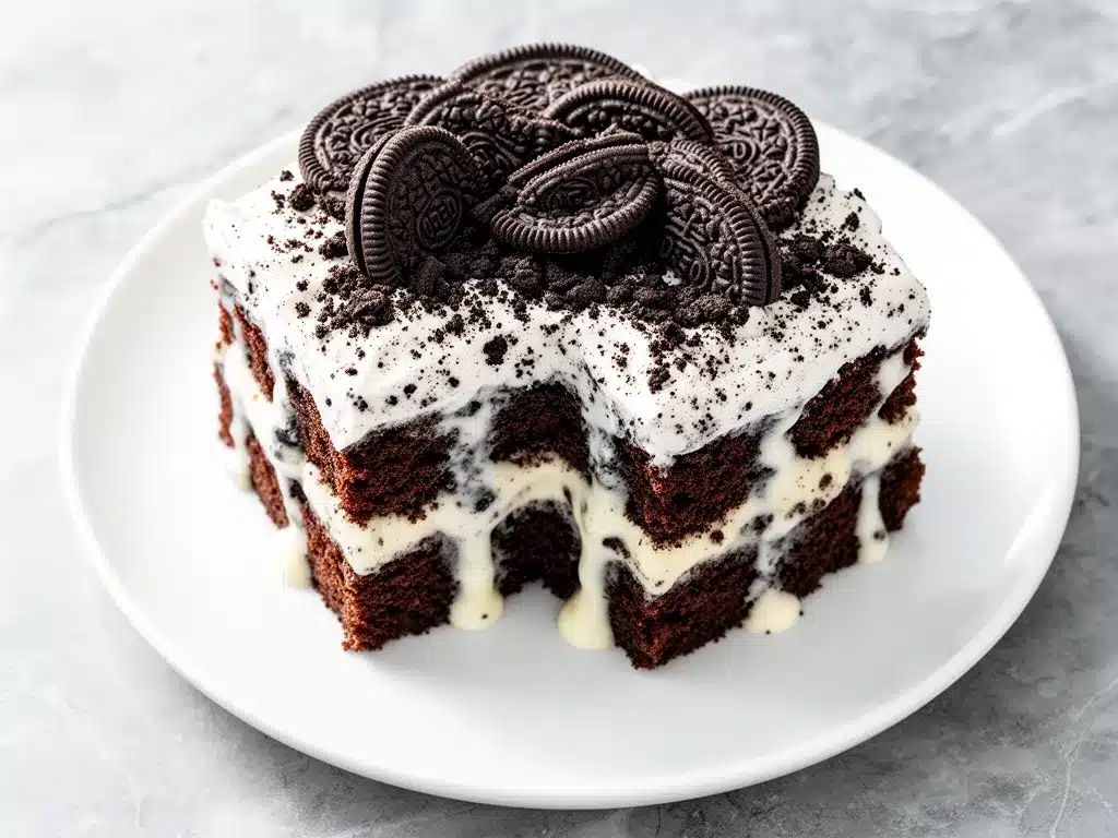 Cookies and Cream Poke Cake Recipe Easy Homemade Dessert You’ll Make on Repeat 4 cookies and cream poke cake preparation steps