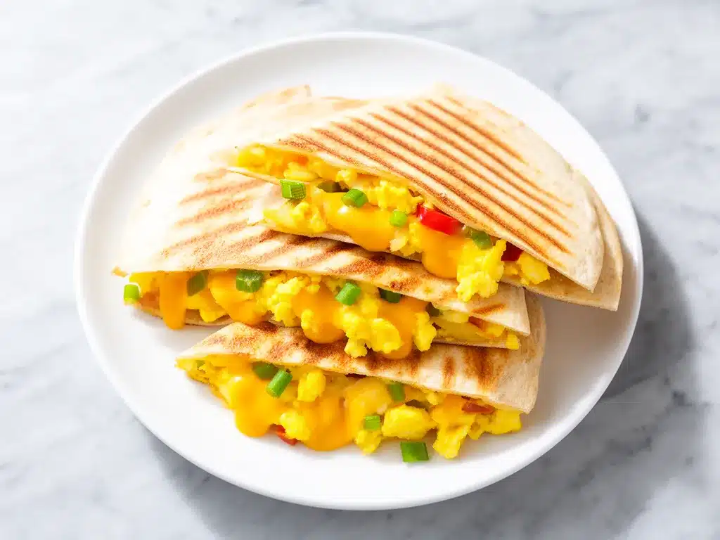 Egg and Cheese Breakfast Quesadilla Recipe Easy 5-Minute Back-to-School Meal 4 egg and cheese breakfast quesadilla preparation steps