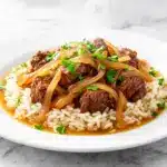 one pot french onion beef and rice - featured image
