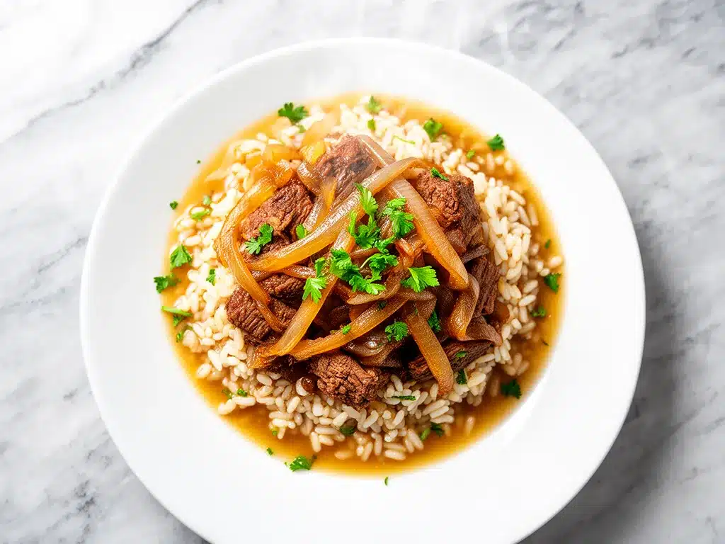One-Pot French Onion Beef and Rice: 30-Min Easy Dinner 4 one pot french onion beef and rice preparation steps