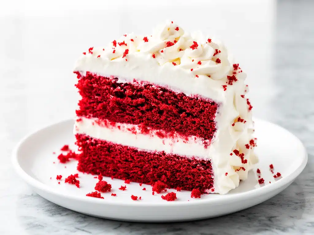 red velvet cake with whipped cream cheese frosting - featured image