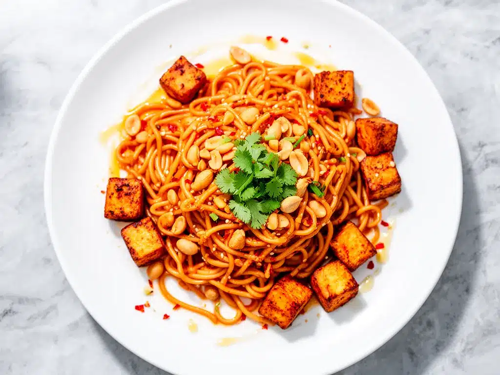 Spicy Peanut Noodles: 15-Minute Easy Crispy Tofu Recipe 4 spicy peanut noodles preparation steps