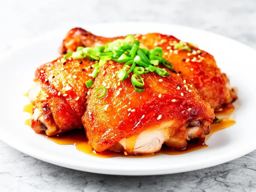 sticky honey sriracha chicken thighs - featured image