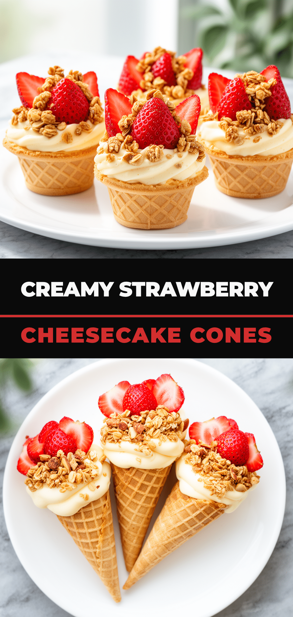 Strawberry Crunch Cheesecake Cones Easy 5-Ingredient Recipe to Make on Repeat 5 Strawberry Crunch Cheesecake Cones recipe