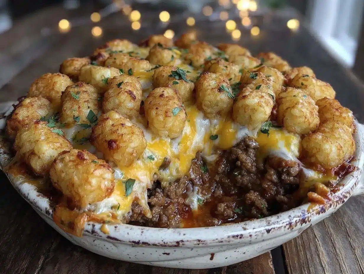Cheesy Ground Beef Casserole: Easy Tater Tot Recipe 4 cheesy ground beef casserole preparation steps