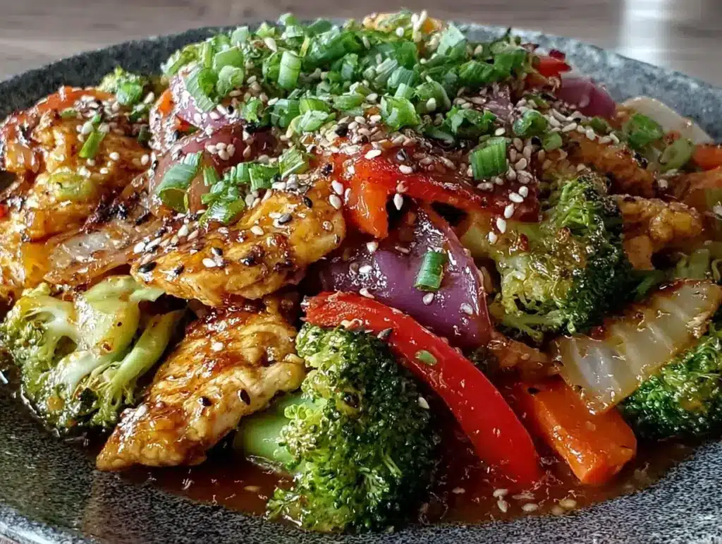 healthy chicken and vegetable stir fry - featured image