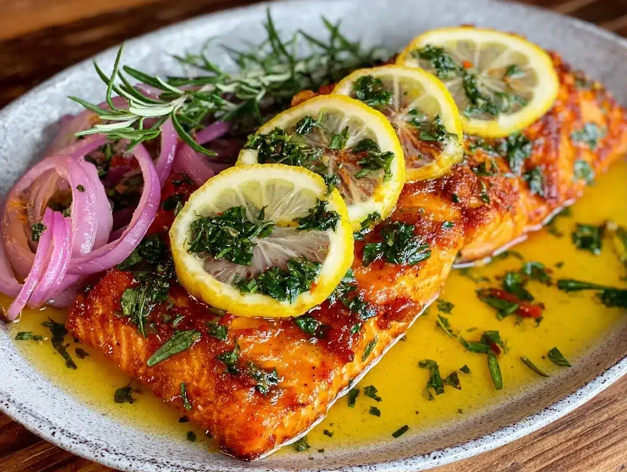 Mediterranean Salmon: 5-Ingredient Garlic Lemon Herb Sauce 4 Mediterranean salmon preparation steps