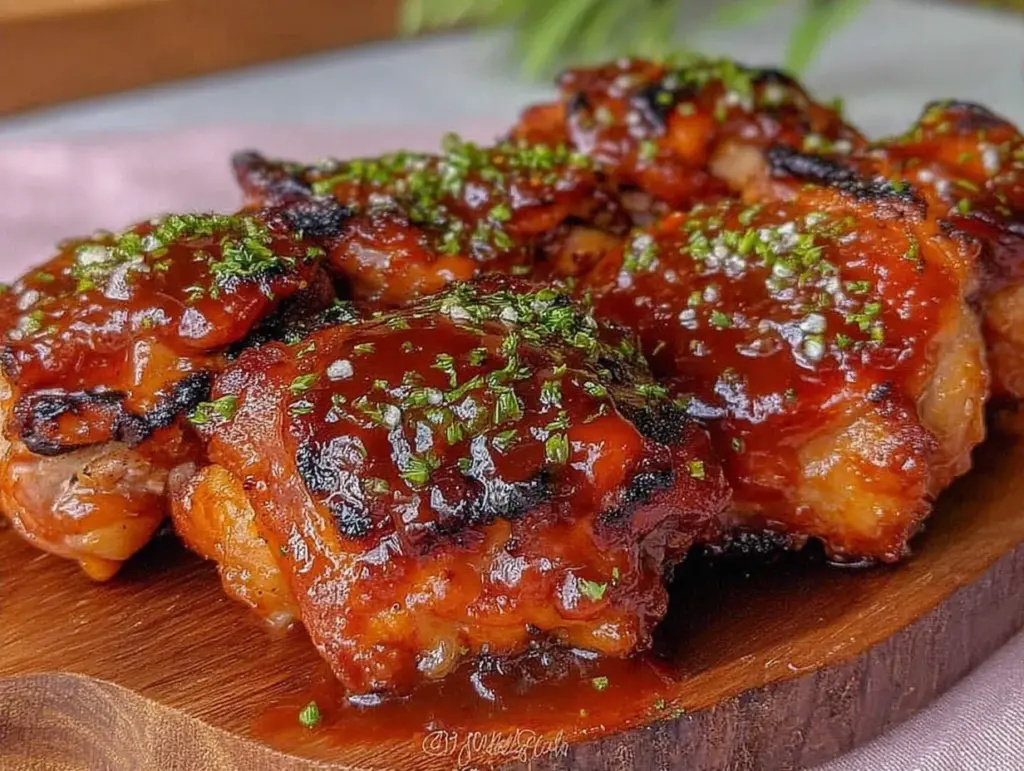 sticky honey bbq chicken thighs - featured image