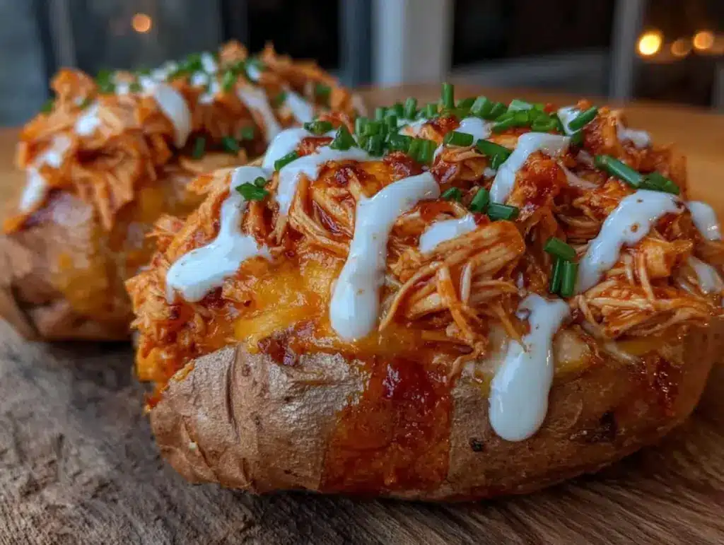 buffalo chicken stuffed sweet potatoes - featured image