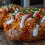 buffalo chicken stuffed sweet potatoes - featured image