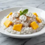 dairy-free coconut mango sticky rice pudding - featured image