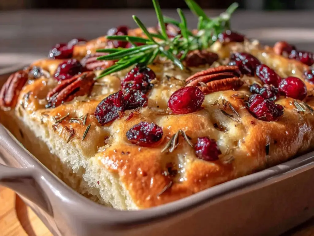 fall cranberry pecan sourdough focaccia - featured image