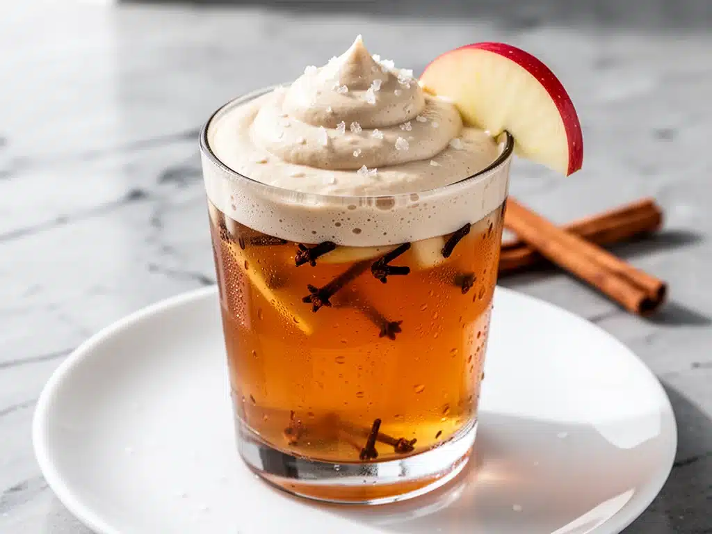 fall salted caramel apple cider with bourbon cream float - featured image