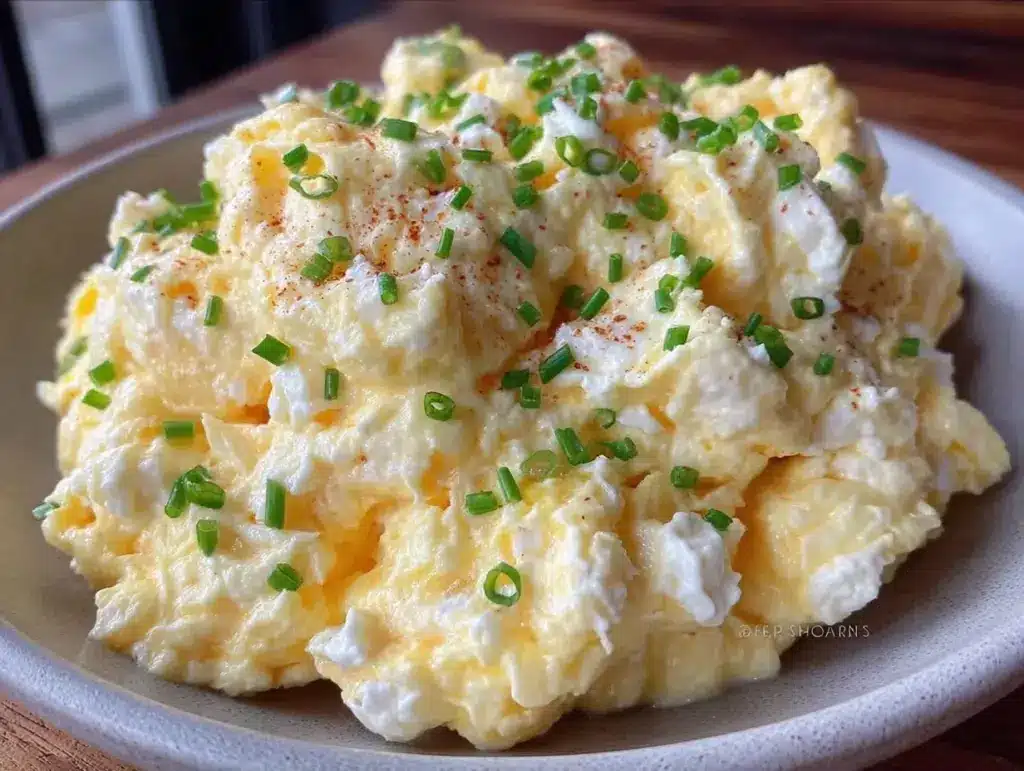 fluffy cottage cheese scrambled eggs - featured image