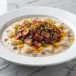 football tailgate cheeseburger potato soup - featured image