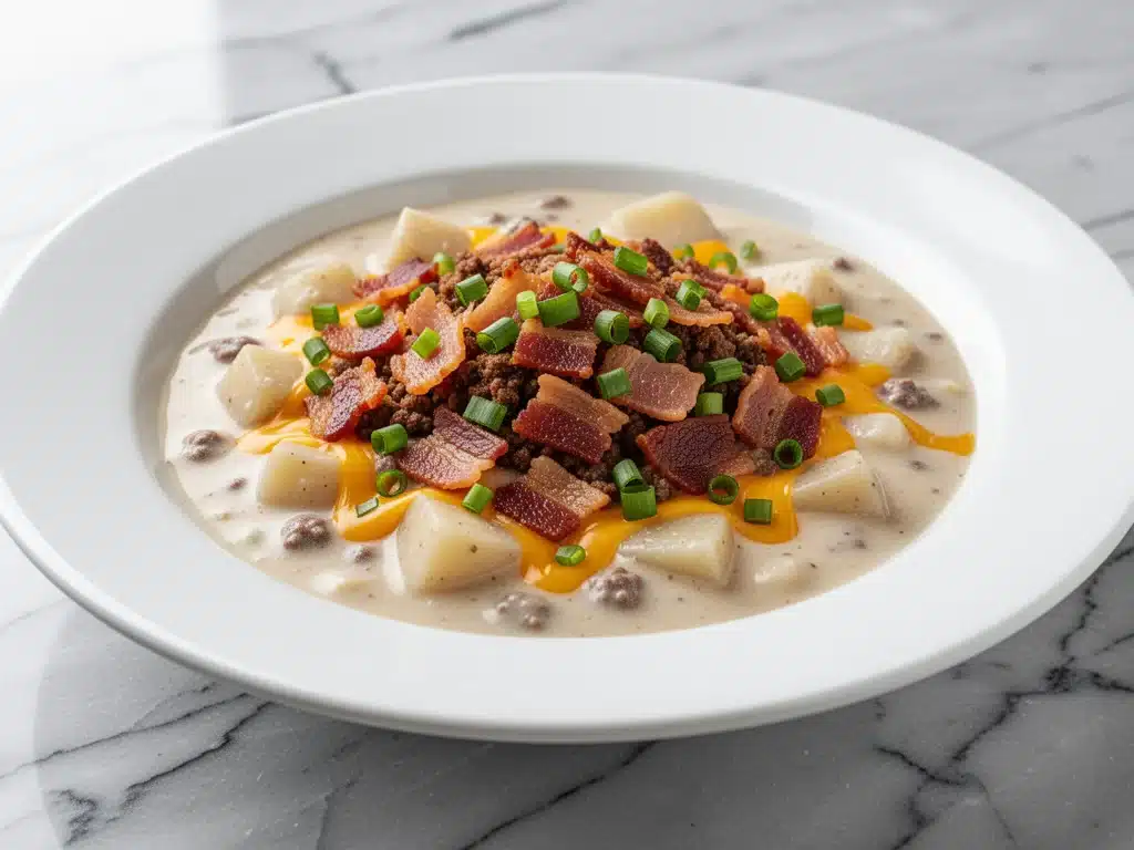 football tailgate cheeseburger potato soup - featured image