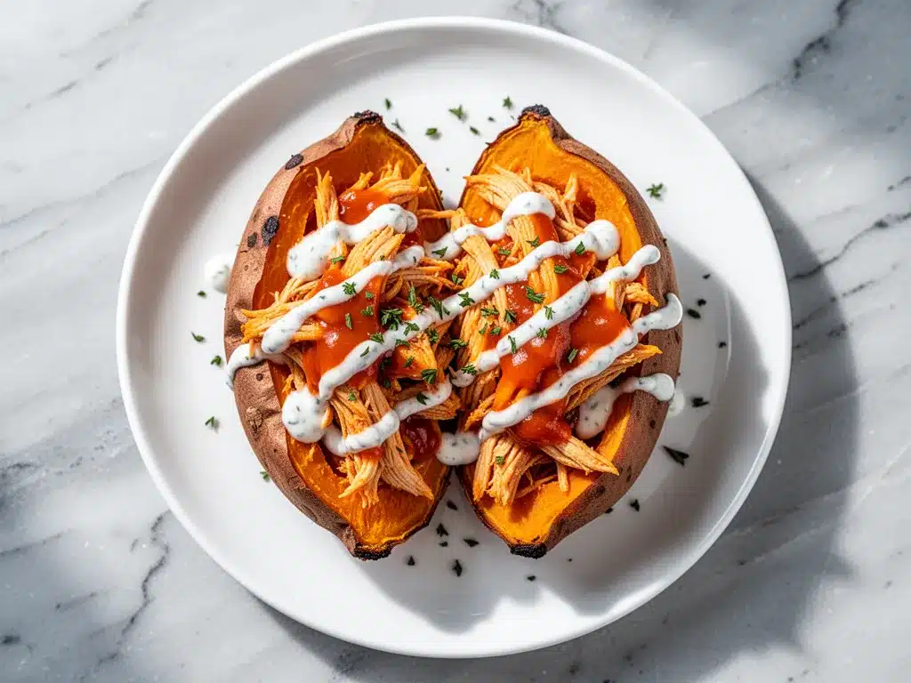 Gluten-Free Buffalo Chicken Stuffed Sweet Potatoes: 15-Min Meal 4 gluten-free buffalo chicken stuffed sweet potatoes preparation steps