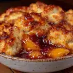old fashioned peach cobbler - featured image