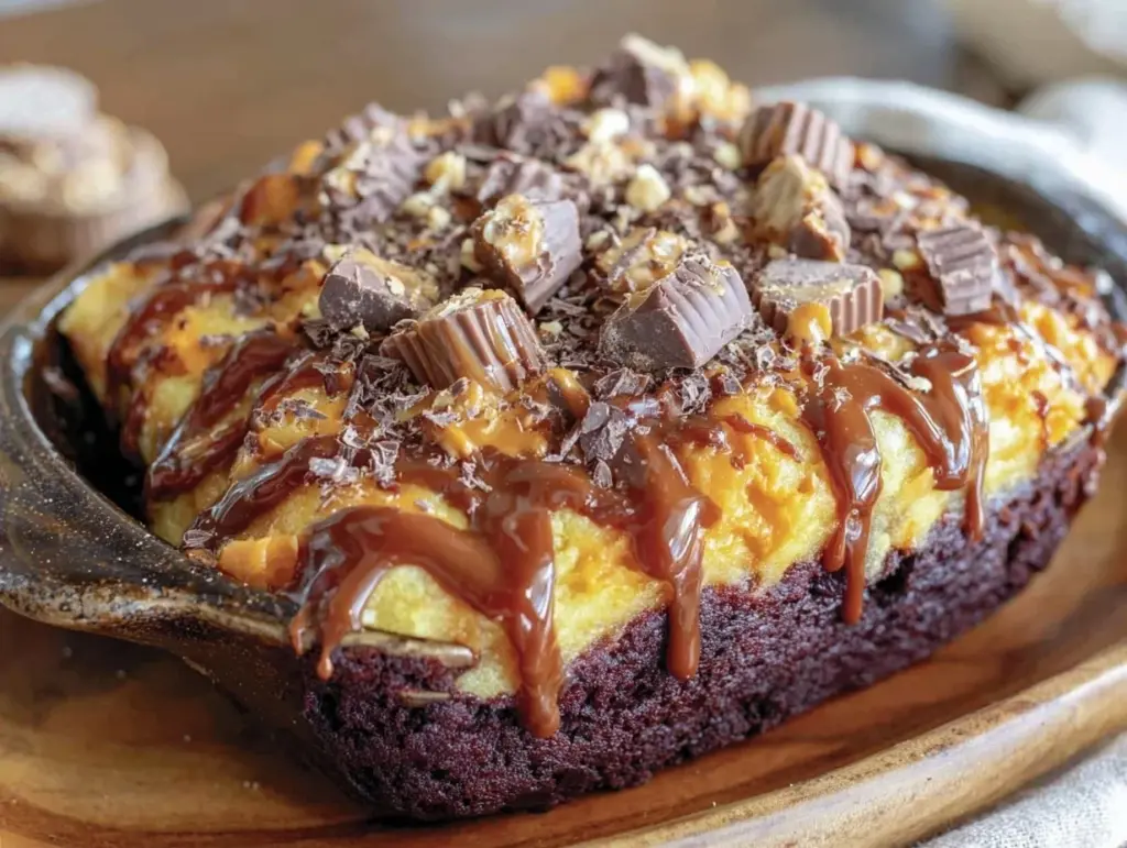 Reeses Peanut Butter Poke Cake - featured image